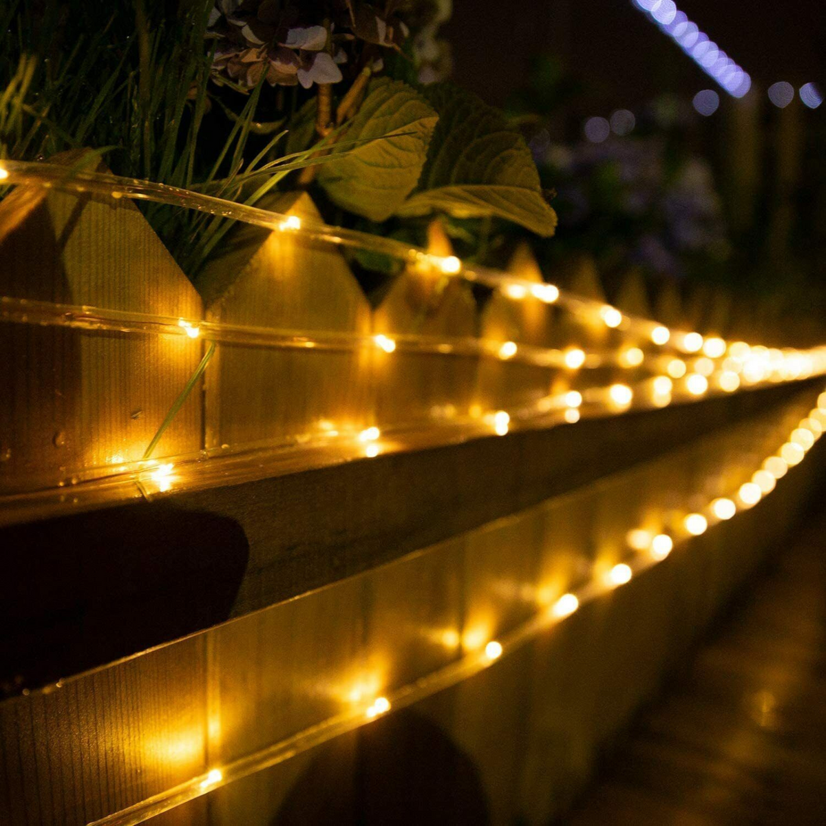 Warm White Solar Rope Fairy String Garden Lights 100 LED Outdoor Decor Strips