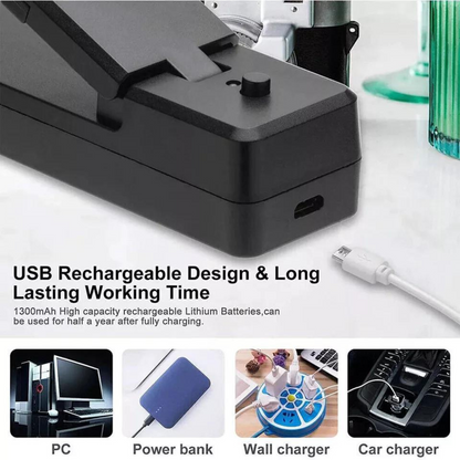 Black Food Sealer Plastic Bag Portable Mini Heat Sealing Machine Rechargeable