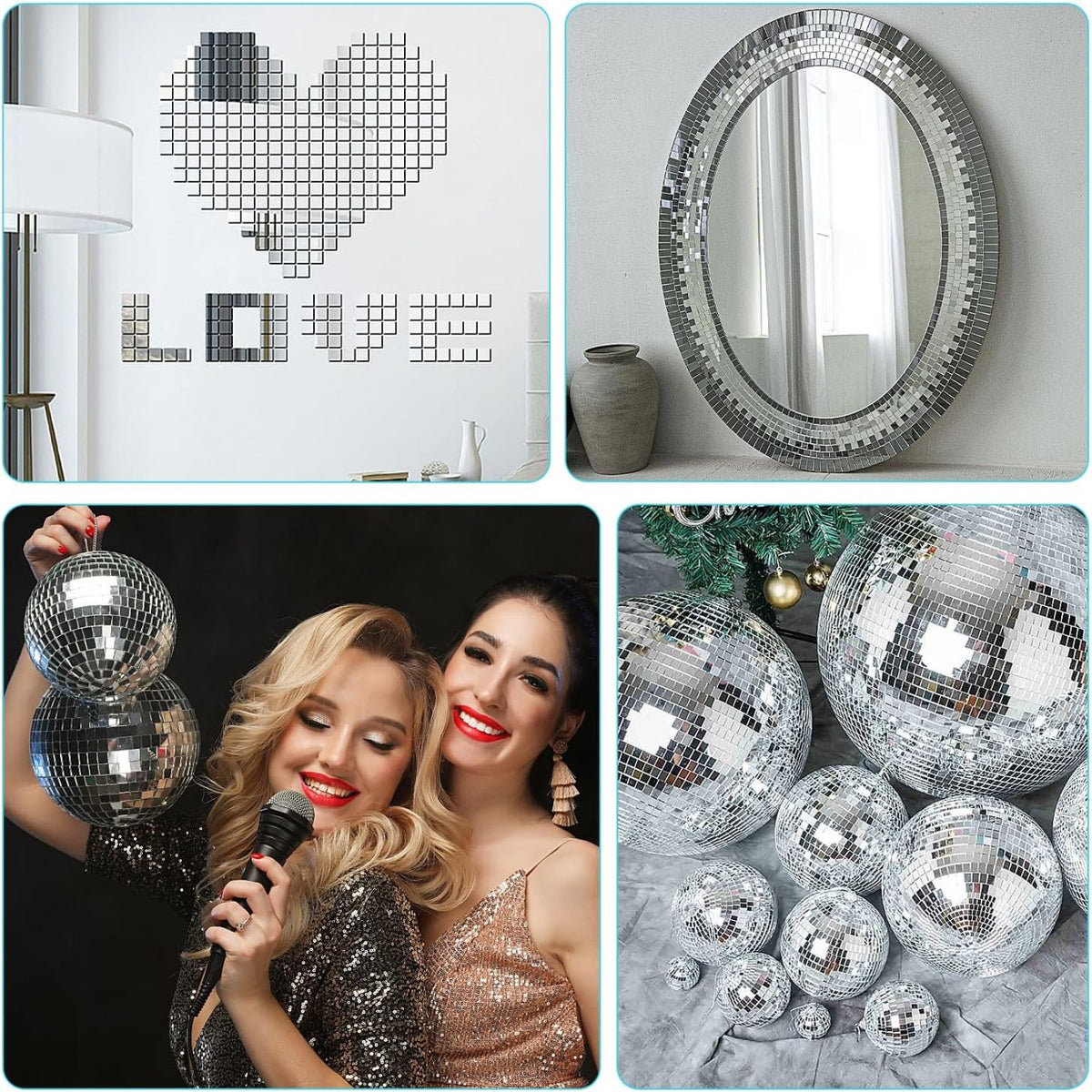 Self-Adhesive Square Mirror Wall Sticker Decors Home Mini Mosaic Glass Silver
