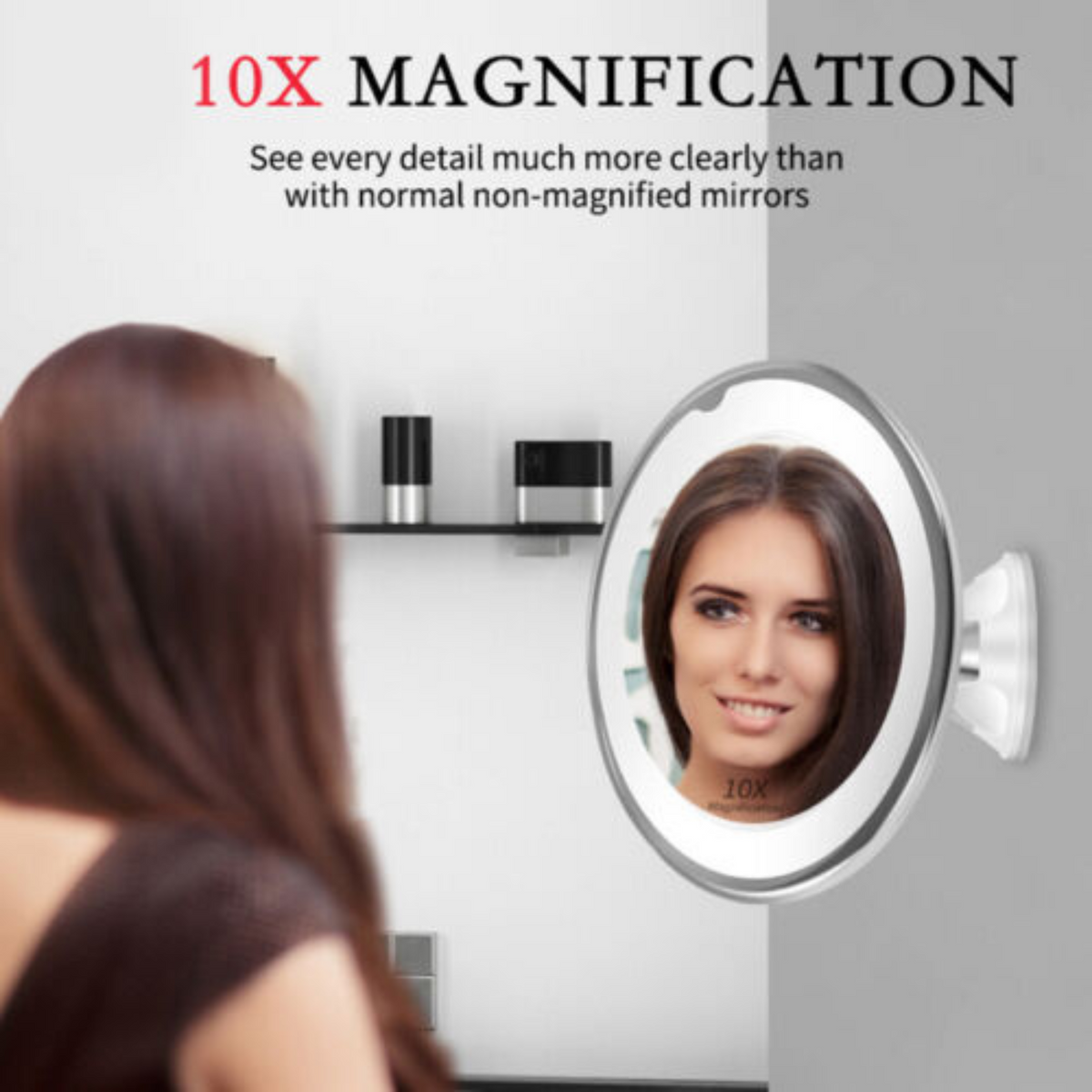 360° Rotation 10x Magnifying Makeup Mirror LED Light Cosmetic Bathroom Round