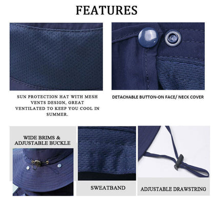 Flap Hat Wide Brim Unisex Cap Face Neck UV Sun Protection Hiking Fishing Navy