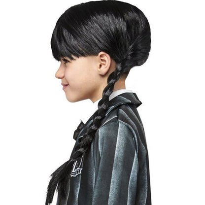 Wednesday Addams School Girl Wig Costume Accessory Black Plaits
