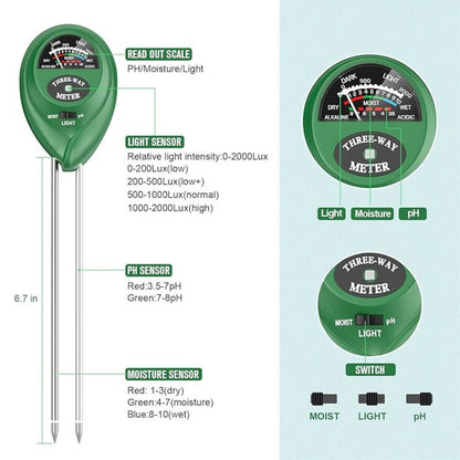 3 in 1 Test Meter Kit For Garden Plant Soil PH Tester Water Moisture Testing