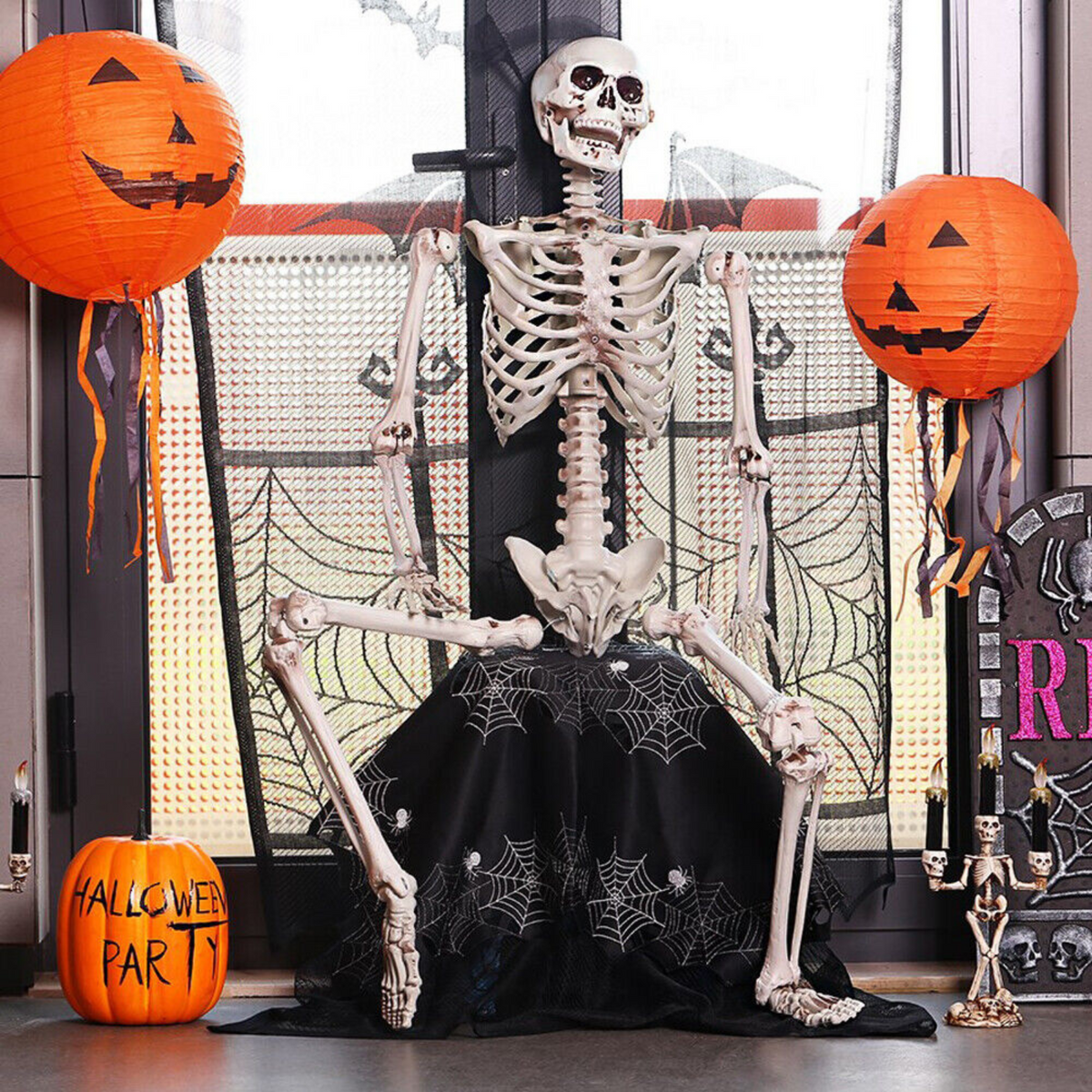 Full Life Size Human Skeleton Decoration Prop 170cm Halloween Poseable Skeleton