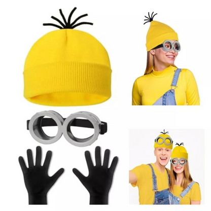 Hats for Adult Yellow Beanie 3 PCS Minions Steampunk Goggles Glasses
