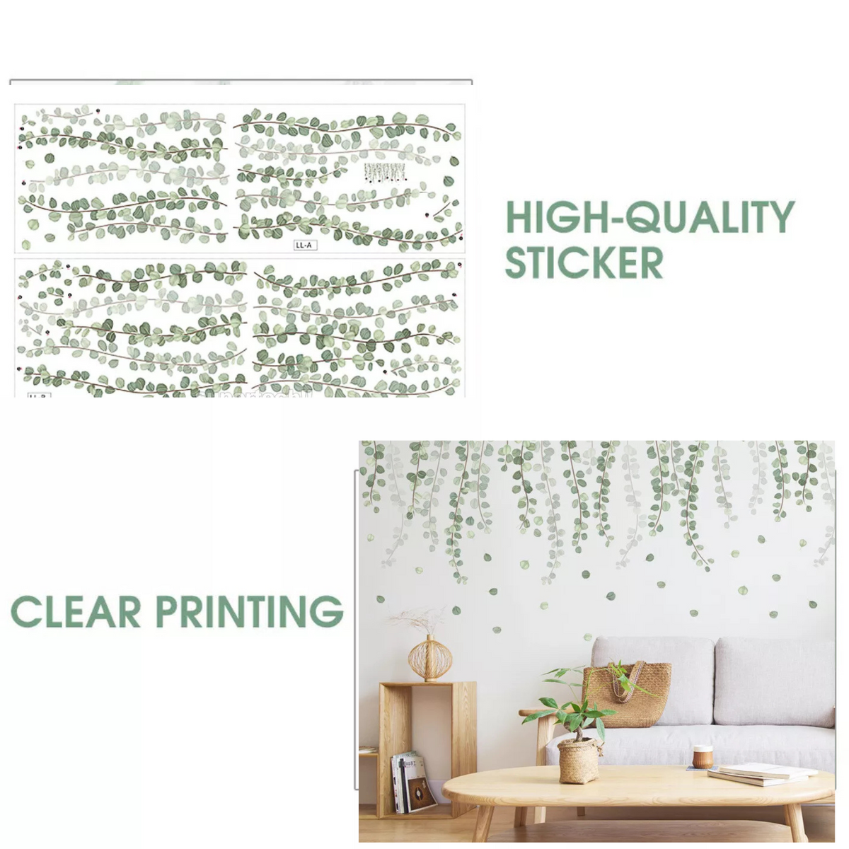 Wall Stickers Living Room Decor Plant Removeable Tropical Green Leaves #01
