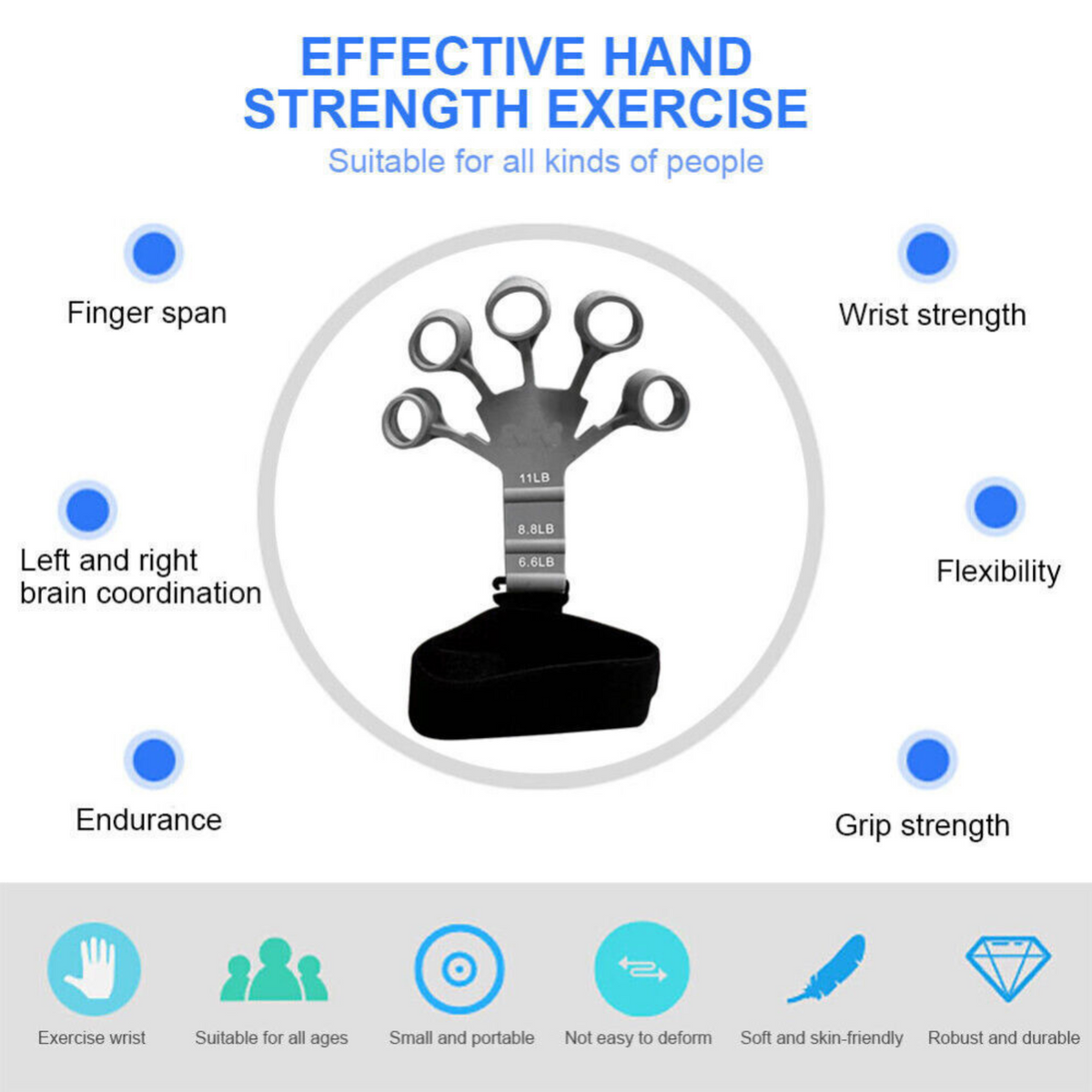 Forearm Trainer Hand Grip Strengthener Finger Exerciser Strength Gripper Grey