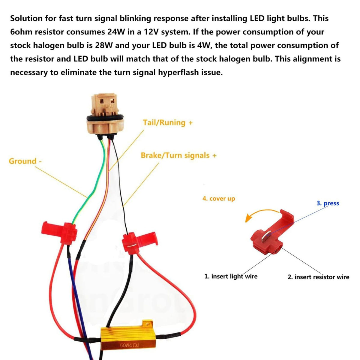 Relay Load Resistor 50W 12V 6Ω Bulbs Ballast Relay Rate 4X LED Indicator Relay
