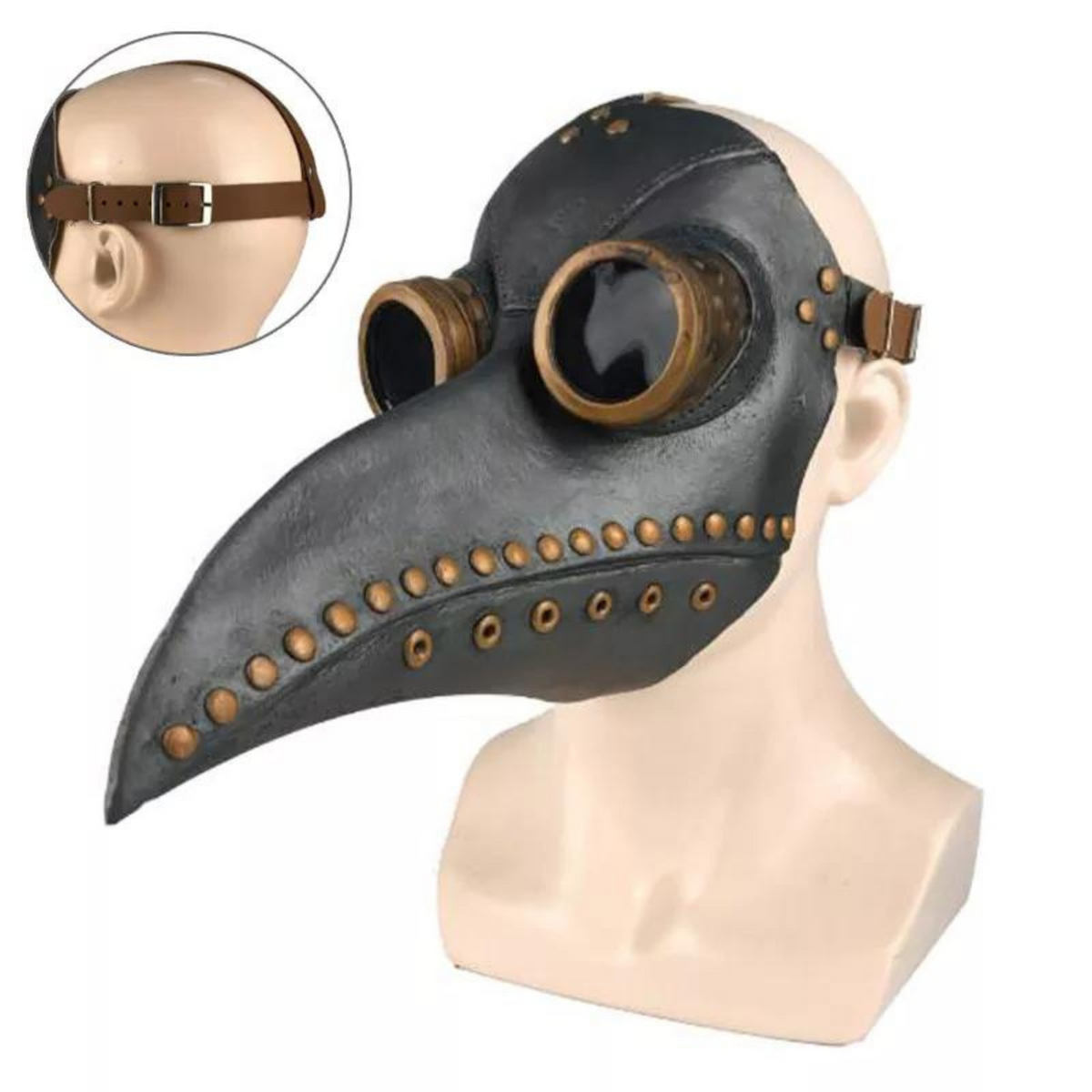 Black&Copper Halloween Cosplay Long Nose Beak Latex Men Plague Doctor Mask Bird