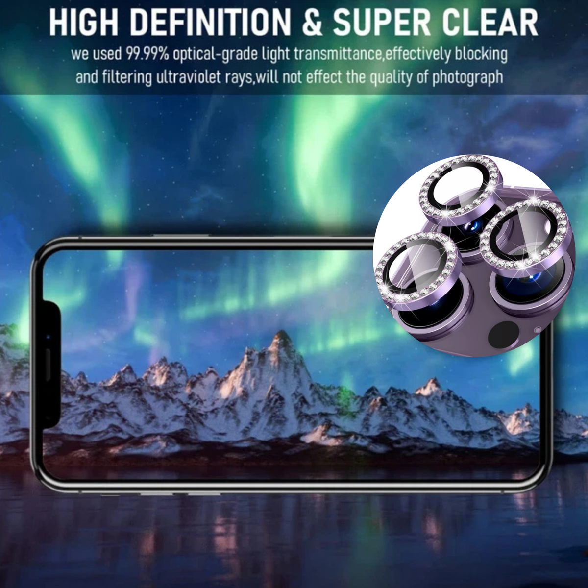 Metal Glass Screen Protector Camera Lens For Iphone 14 Pro Diamond Purple