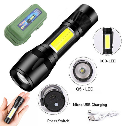 1200000lm LED Flashlight USB Rechargeable Tactical Light 2pcs Super Bright Torch