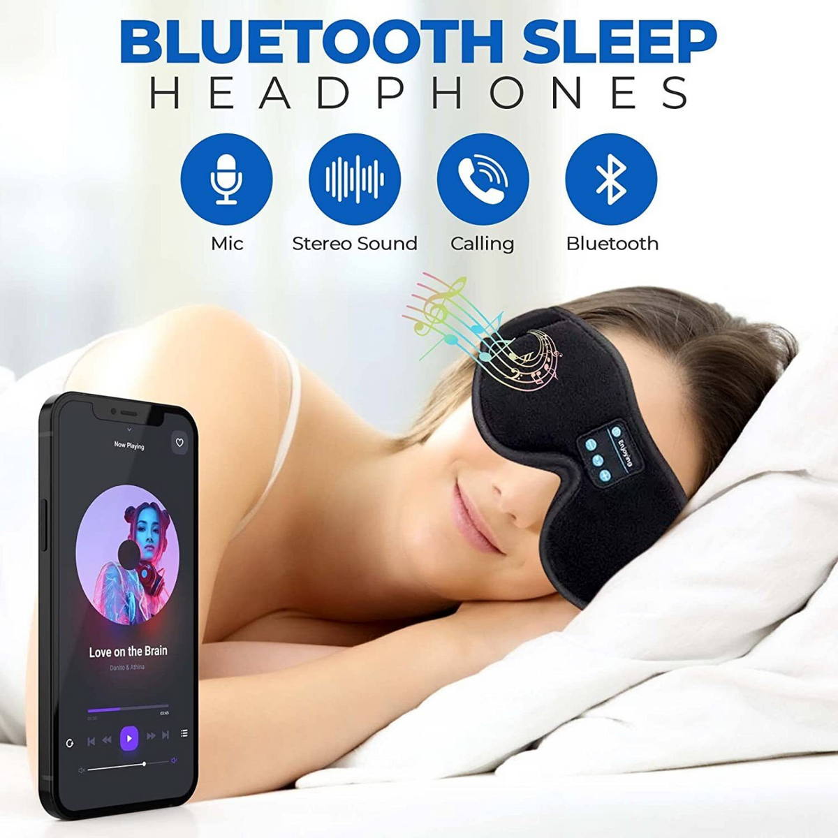 Eye Mask Headphones Earphone Sleep Music Mask 5.0 Wireless Bluetooth Stereo