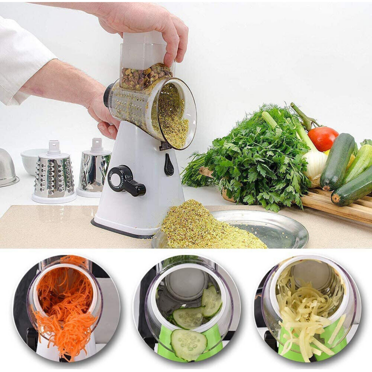 Chopper Slicer Fruit Cutter Kitchen Vegetable Food Manual Rotary Drum Grater