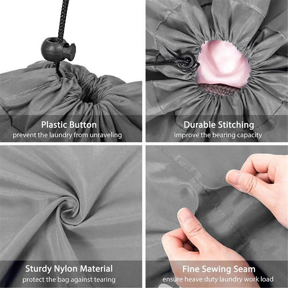 Grey Travel Dirty Clothes Large Laundry Bag Camping Drawstring Closure
