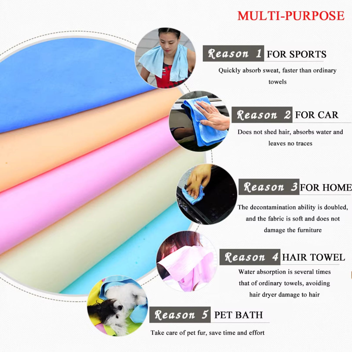 5x Large Size Shammy Chamois Towels for Car Home Office Pet Garden