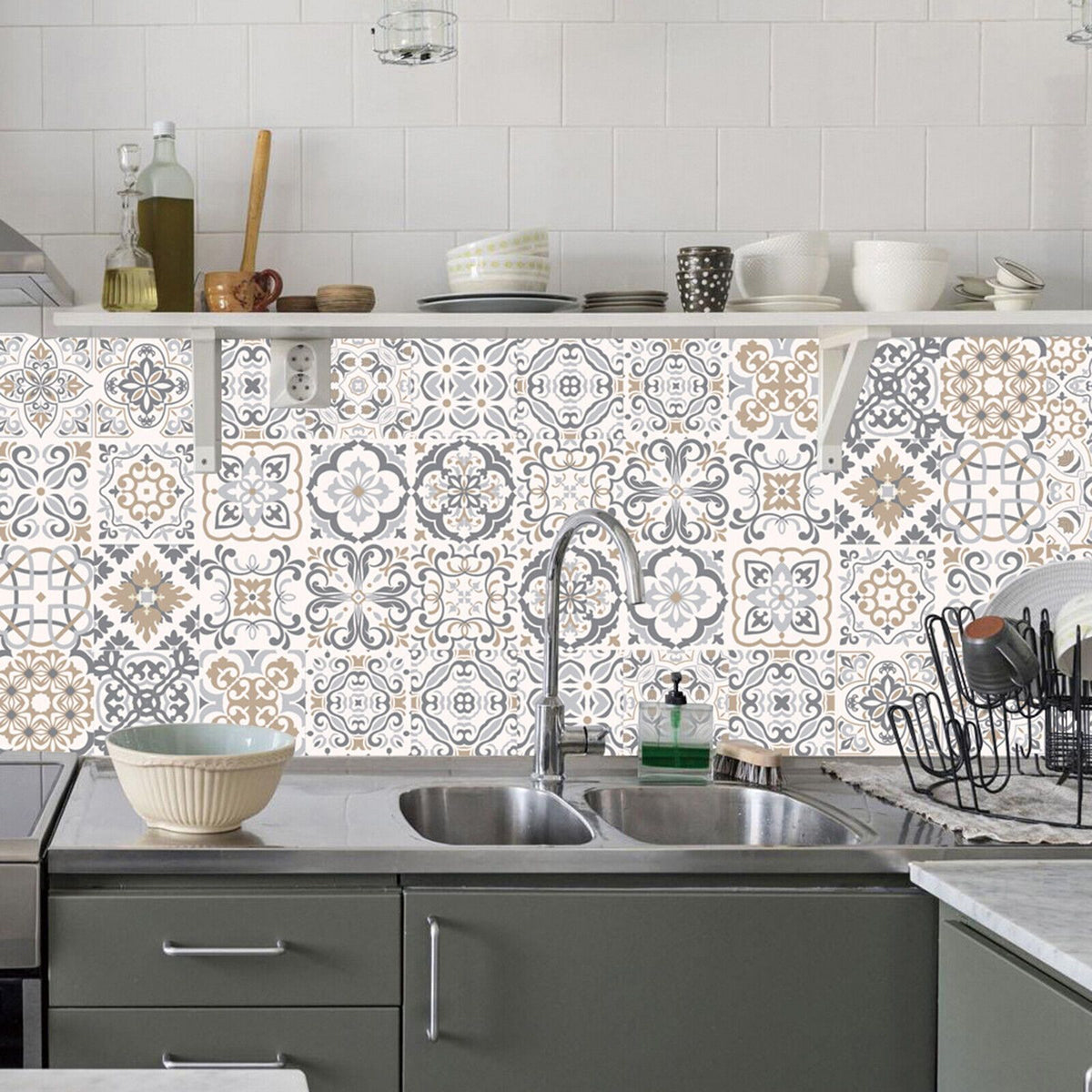 Bathroom Self-Adhesive Mosaic Kitchen Moroccan Style Wall Sticker 24pcs Tiles
