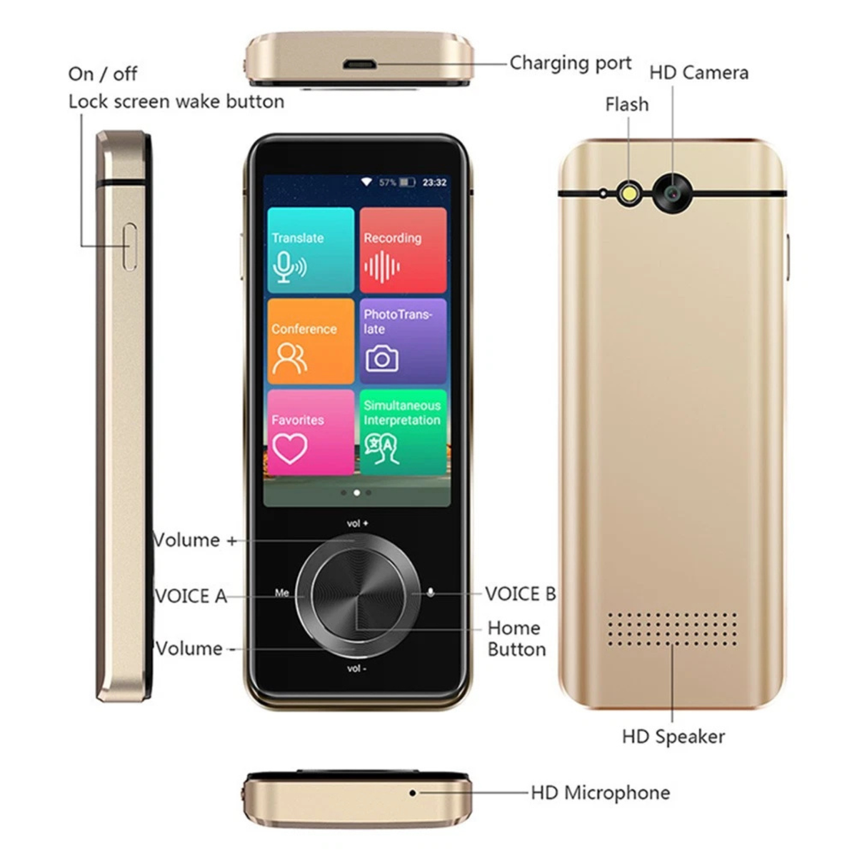 Gold Smart Translator WiFi Two Way Voice Device Supporting 137 Languages