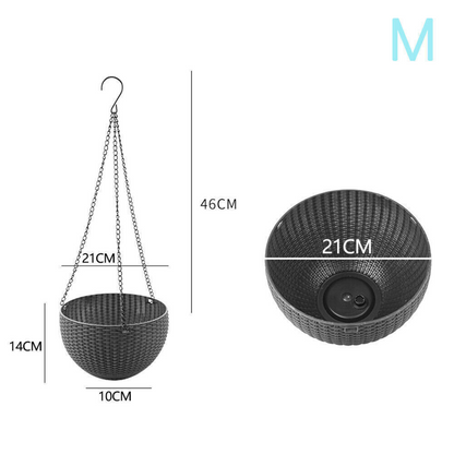 Dark Gray 2pcs Flower Baskets Planters Hanger Landen Rattan Hanging Plant Pots