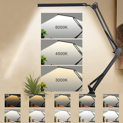 Adjustable Table Light Dimmable LED Desk Lamp With Clamp Bedside Study Reading