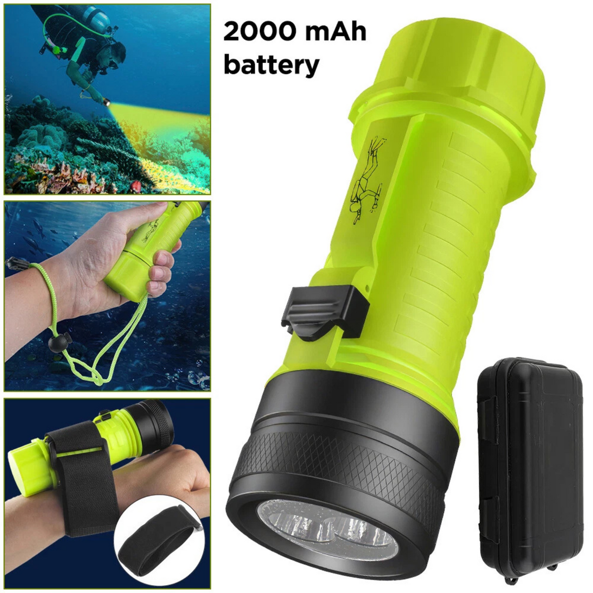 Waterproof Professional Scuba Light & Rope Charger High Power Diving Flashlight
