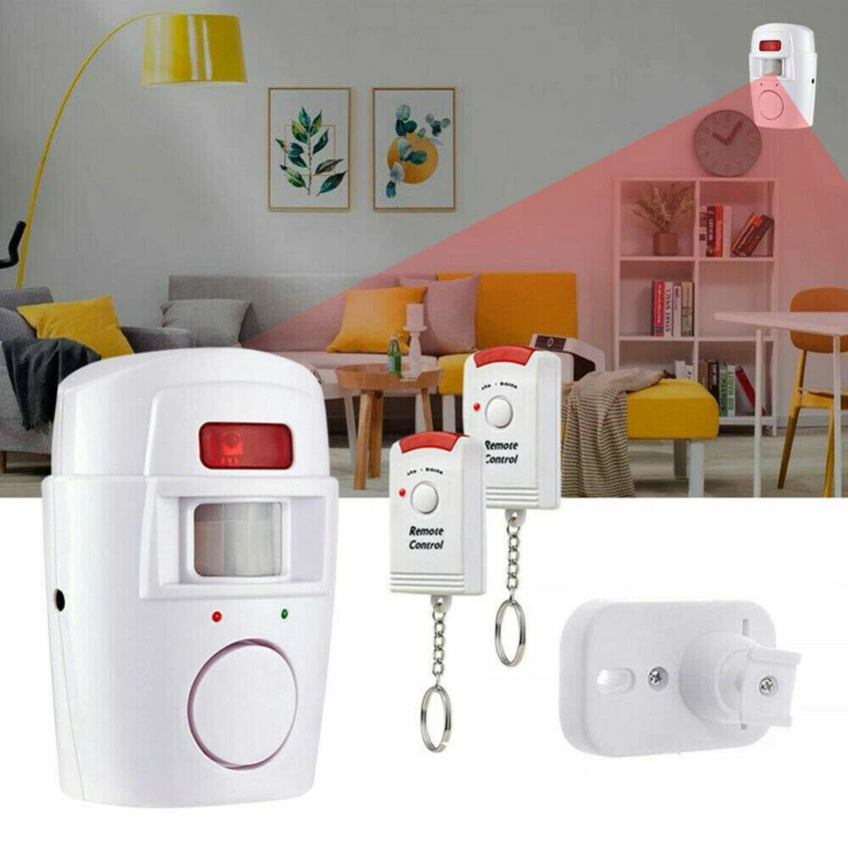 Wireless PIR Motion Alarm Sensor Set 4 Units with 8 Remote Controls