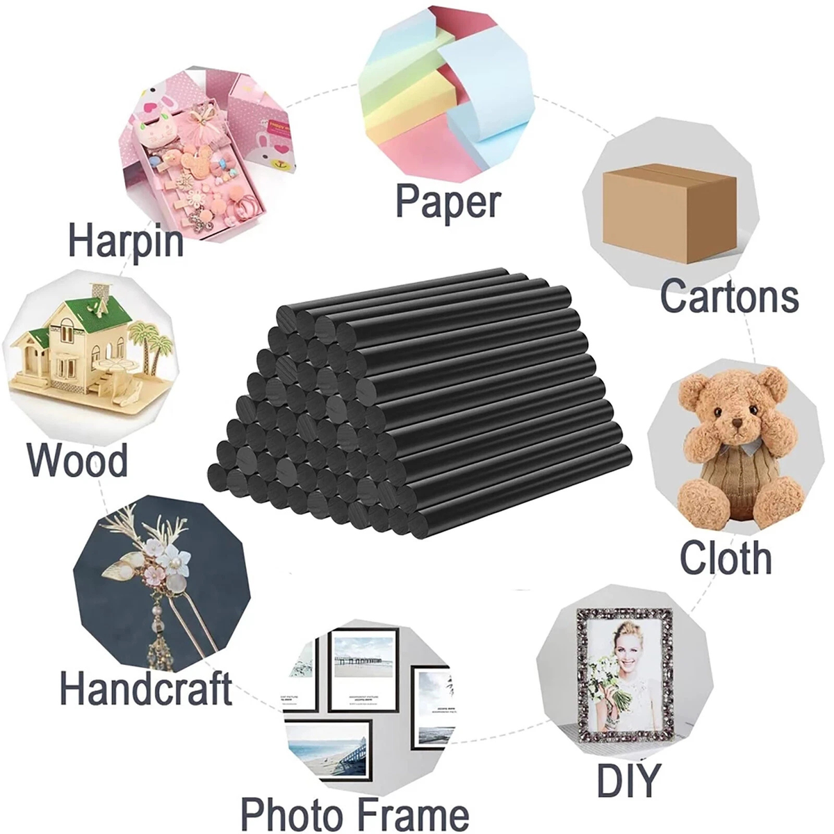 Hot Melt Glue Sticks Black 7mm x 100mm Strong Adhesive Bonding DIY Crafting
