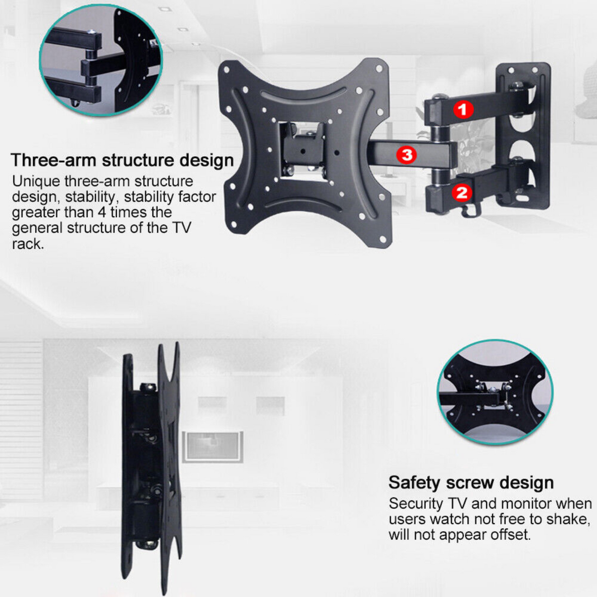 TV Wall Mount Full Motion Bracket Swivel Tilt 32 37 40 42 50 52 55 Inch LED LCD