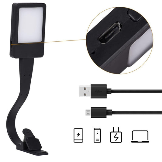 Black Book Reading Lamp Flexible Clip On Bed Table USB Rechargeable LED Light