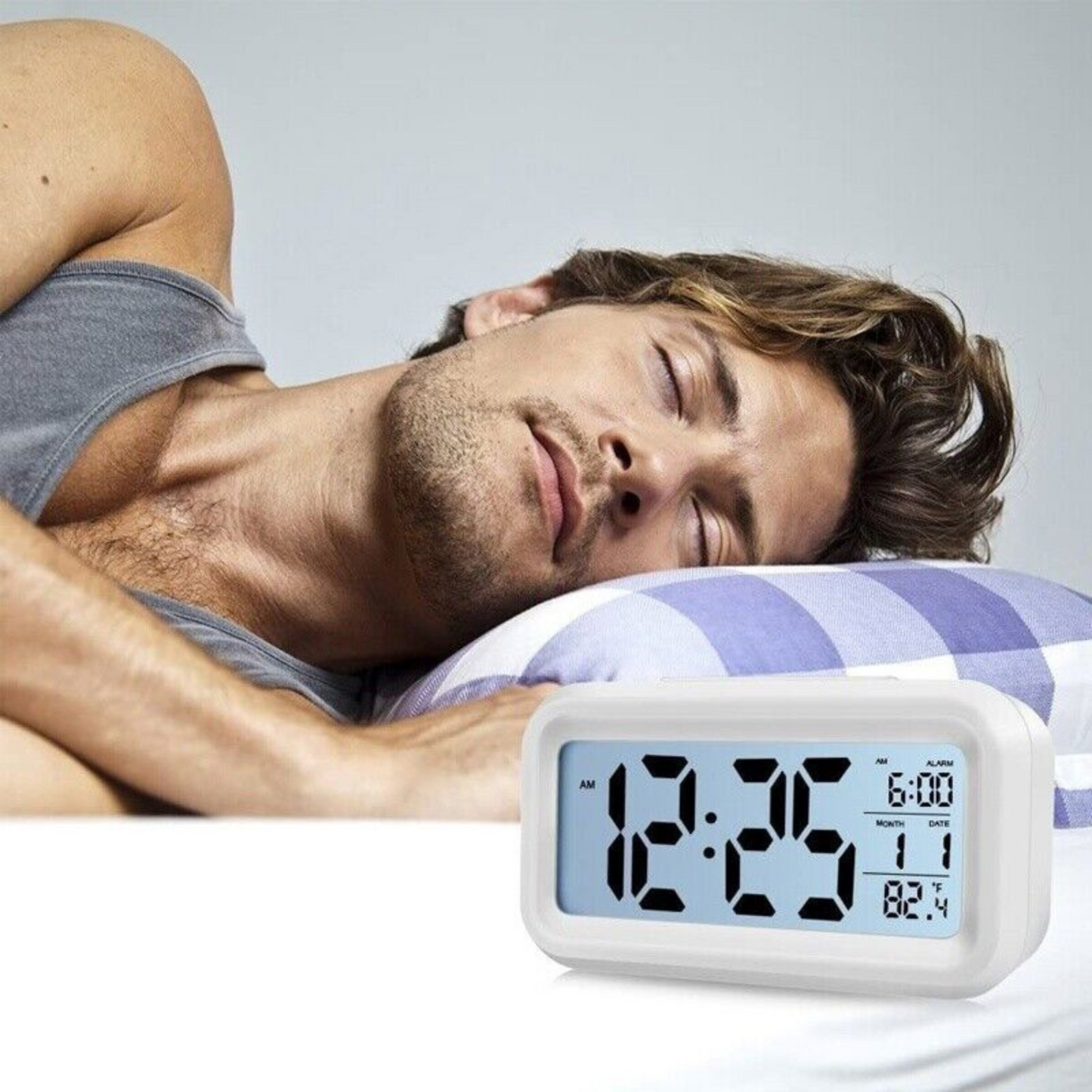 Alarm Clock Time Temperature Digital Bedside LED Snooze Day/Night Desktop Clock