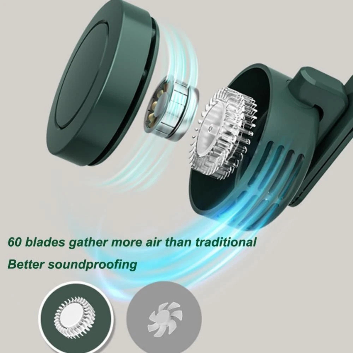 Green 360 Degree Adjustable Silent Mini Bladeless Electric Fan