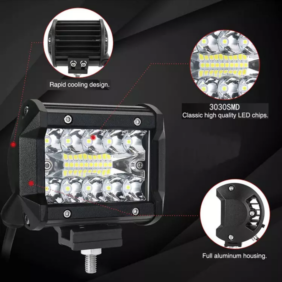 Flood Light Bar Reverse 4x 4inch 200W LED Work Lights 4WD 12V 24V
