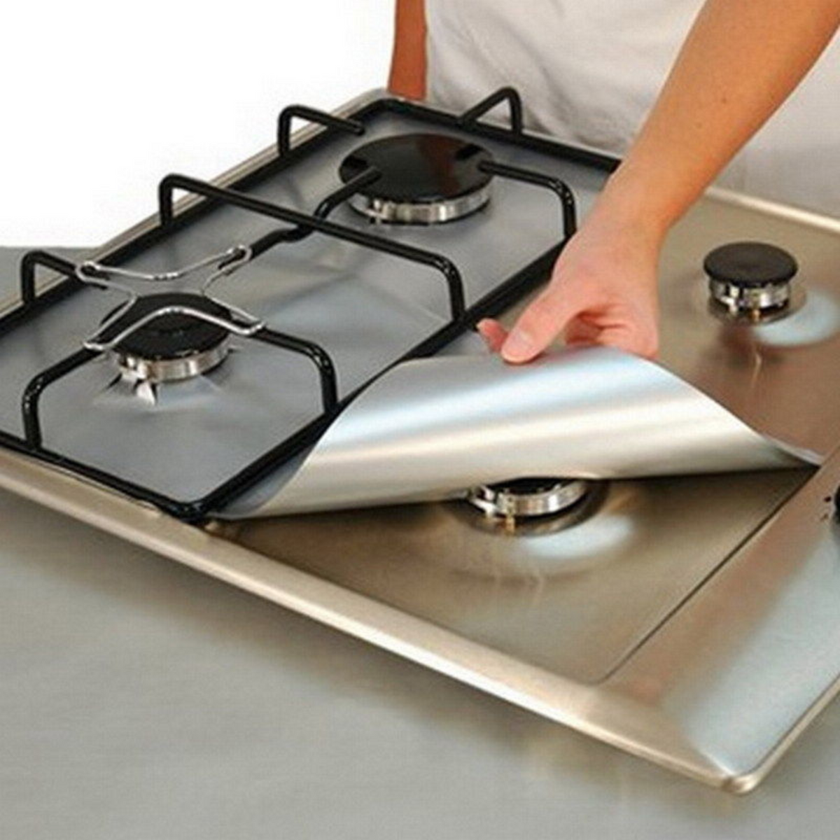 4x Burner Protector Liner Non-stick Silver Foil Gas Stove Top Covers Reusable
