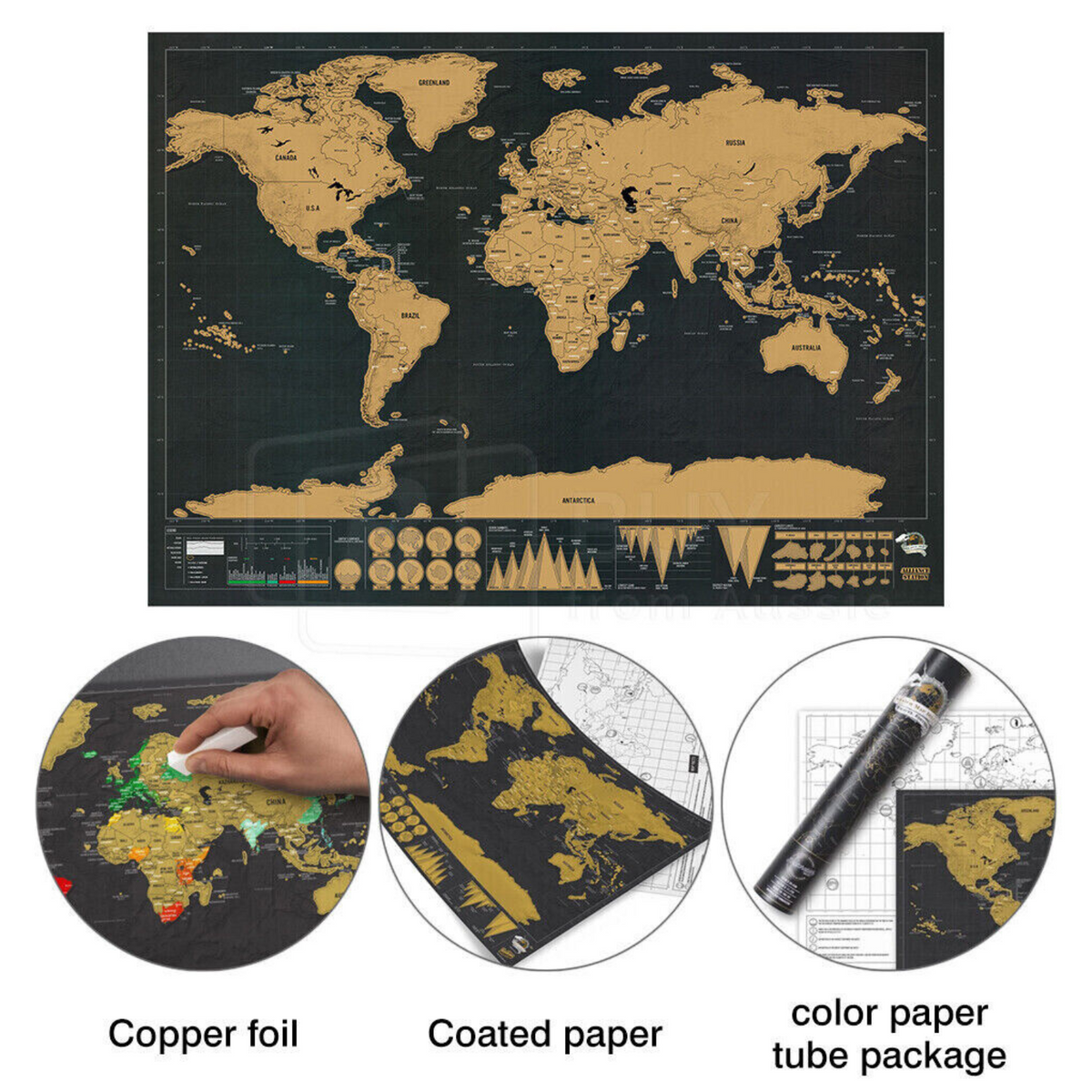 Large Poster Atlas Travel Decor Gift Deluxe Scratch off world Map Interactive