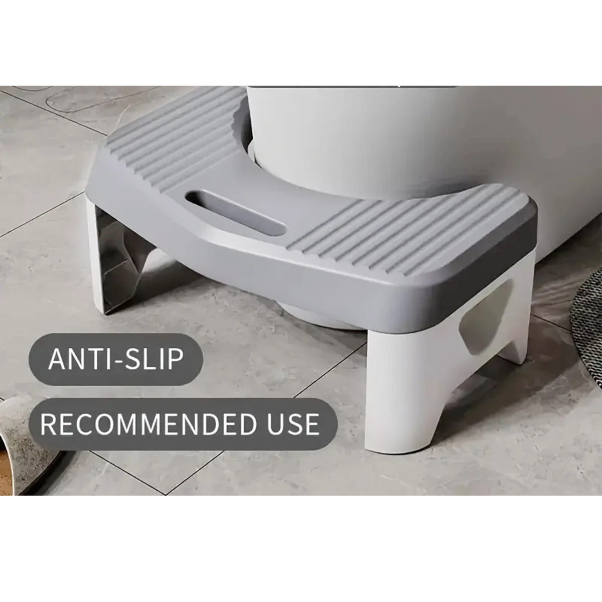 Toilet Stool Non Slip Bathroom Squat Foot Rest PP Plastic Grey