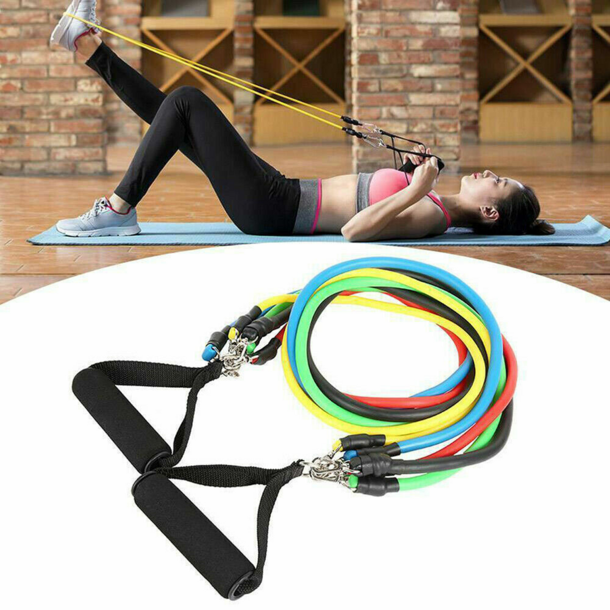 11PCS Exercise Home Gym Tube Fitness Elastic Latex Yoga Strap Resistance Bands