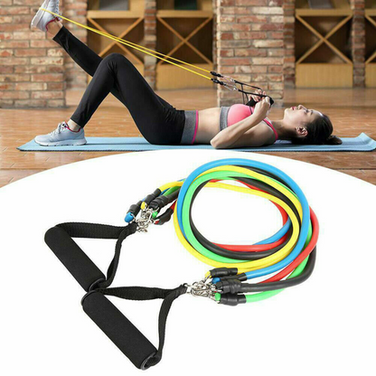 11PCS Exercise Home Gym Tube Fitness Elastic Latex Yoga Strap Resistance Bands