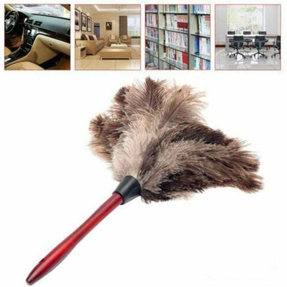 Dust Cleaning Tool Anti-static Ostrich Feather Fur Brush Wooden Handle Duster
