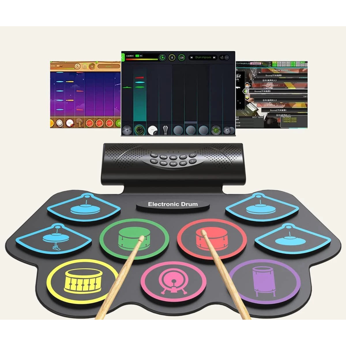 Bluetooth Electronic Roll-Up Drum Set Portable Musical Practice Kit