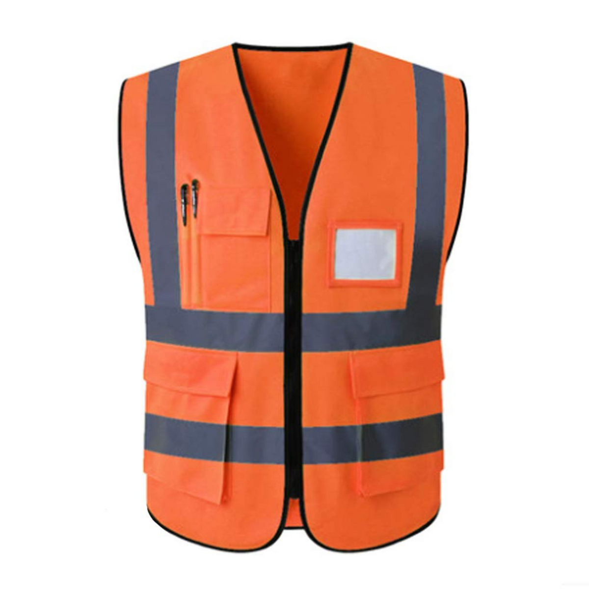 Reflective High Visibility Safety Vest Tape Zip Workwear Pocket Night Orange