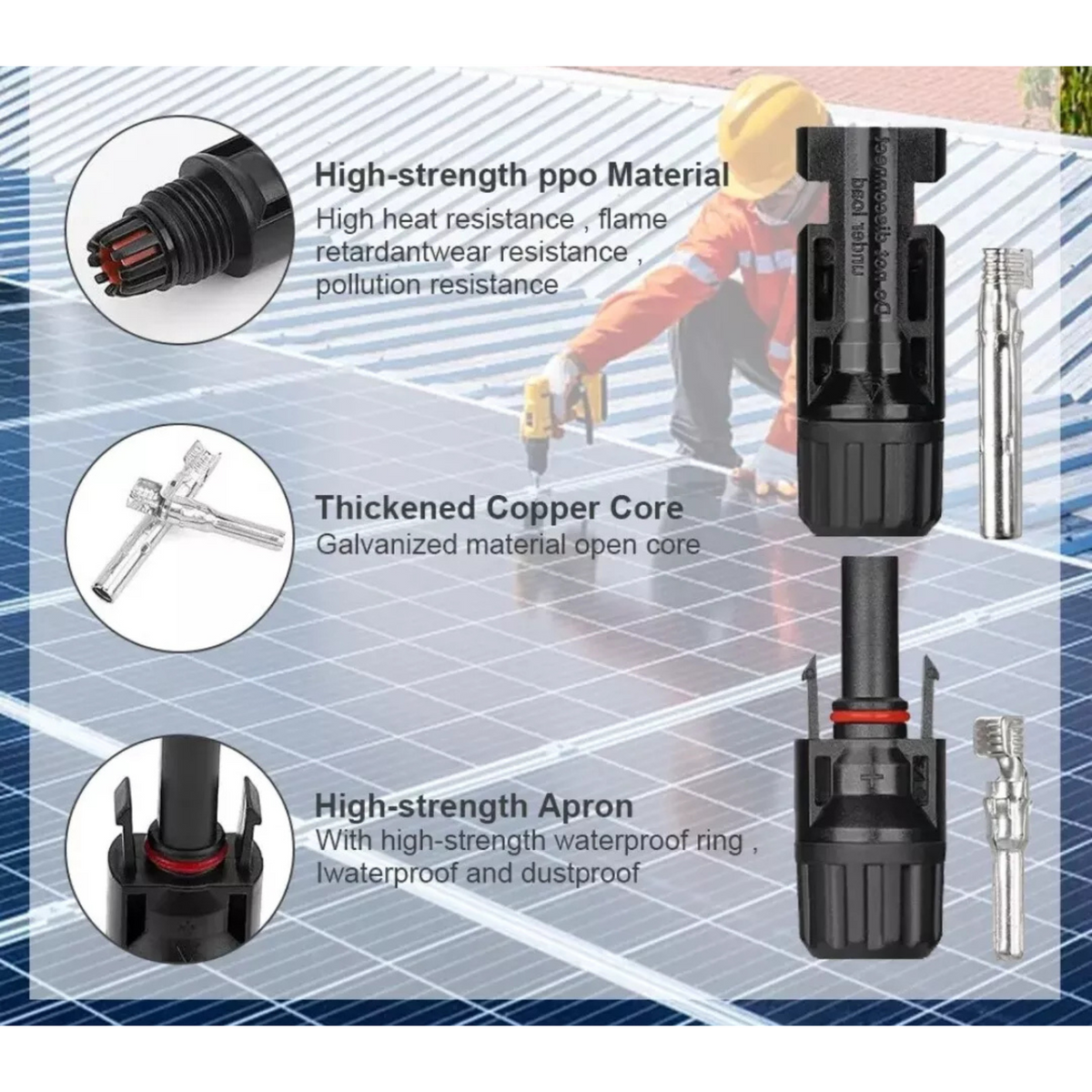 IP67 Solar Panel Connectors 5Pairs Male Female Cable Waterproof