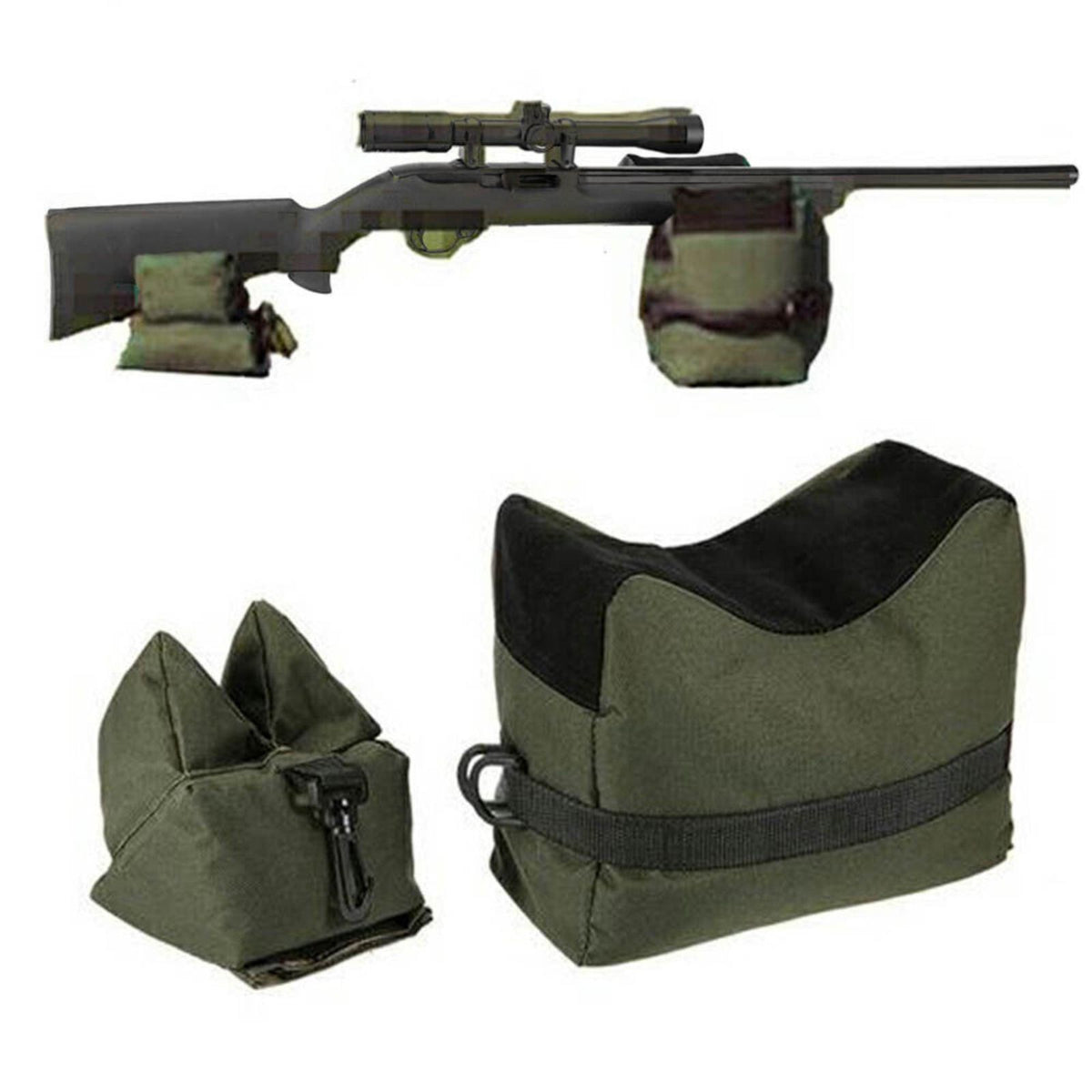 Bench Rest Stand Shooting Range Sand Bag Rear Front Hunting Pack Set