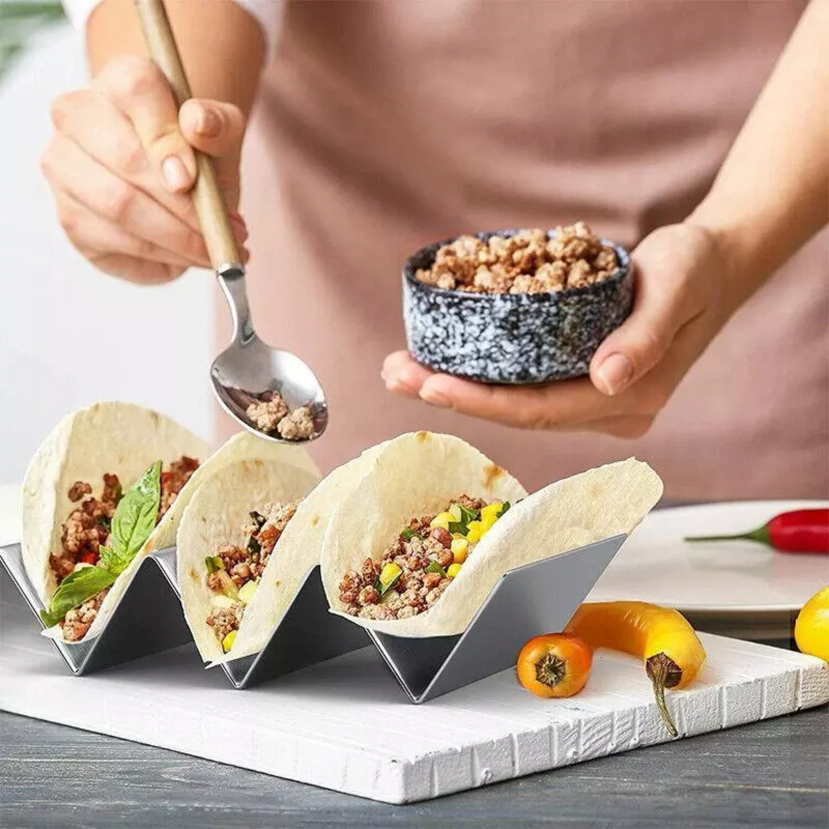 Taco Shell Display Stainless Steel Taco Shell Holder Tray Stand for Easy Serving – Memory Tech
