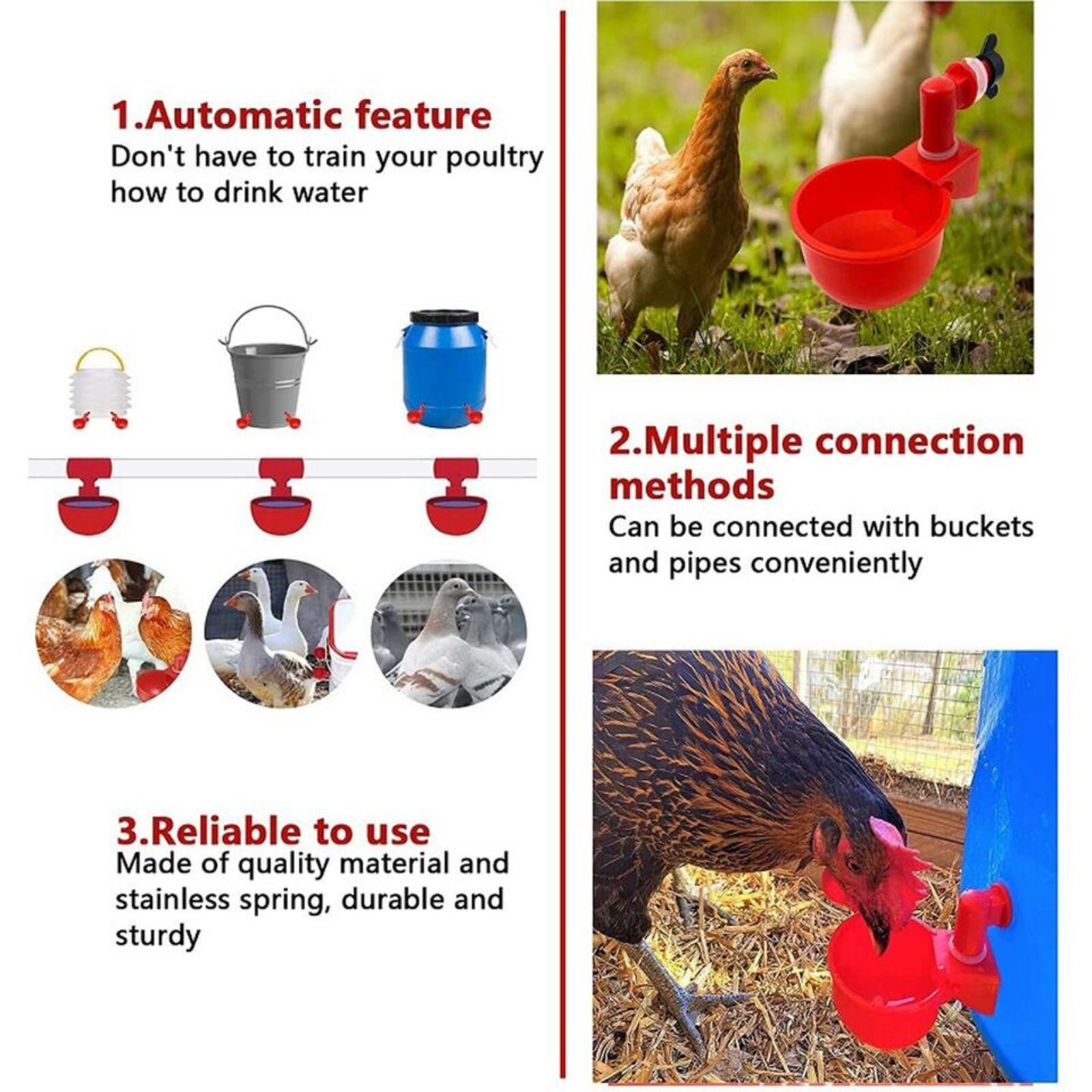 6x Automatic Poultry Drinking Bowl Feeder Drinker Tool Chicken Water Cup Waterer