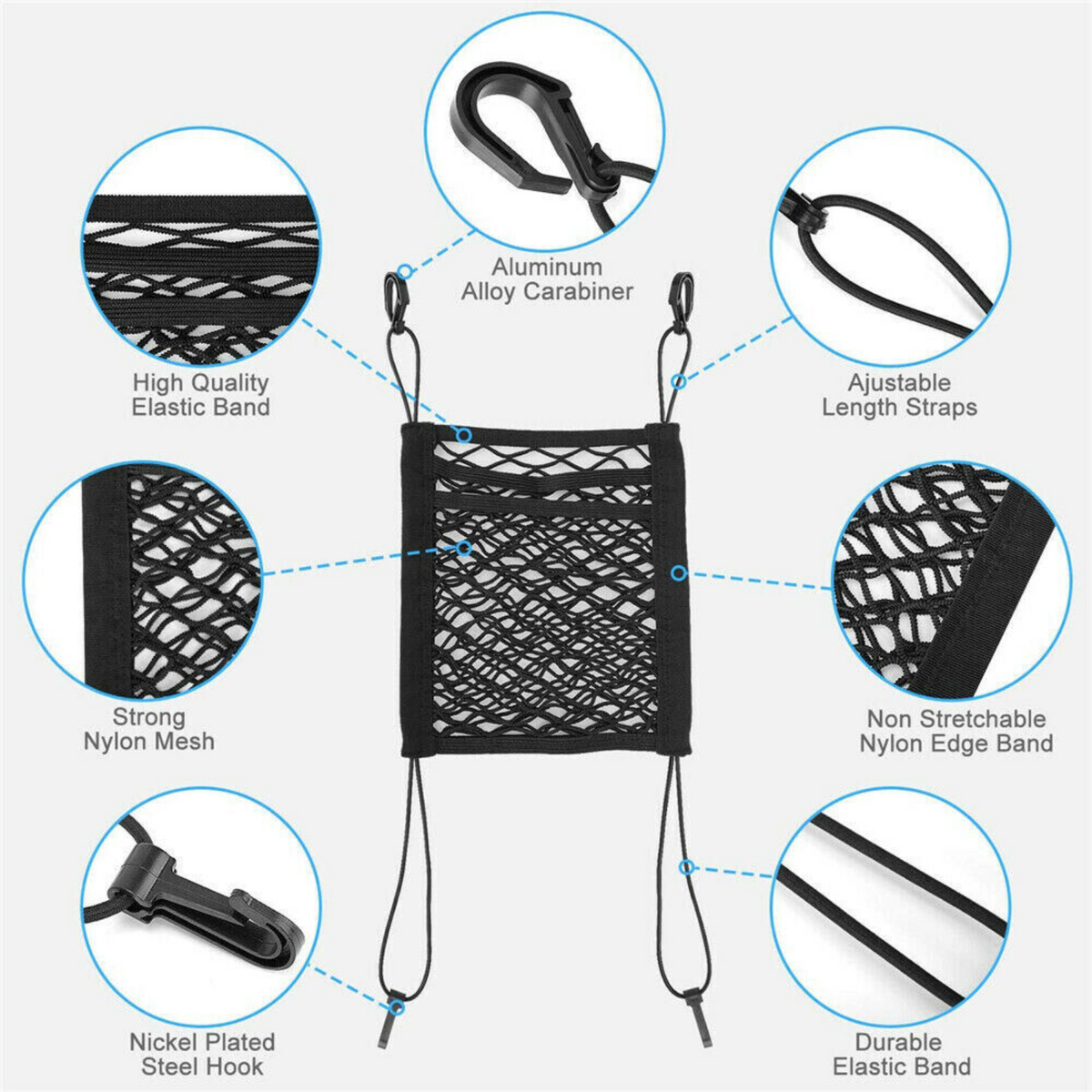 Net Bag Organizer Universal Car Seat Mesh Tidy Storage Holder Multi-Pocket