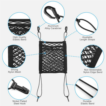 Net Bag Organizer Universal Car Seat Mesh Tidy Storage Holder Multi-Pocket