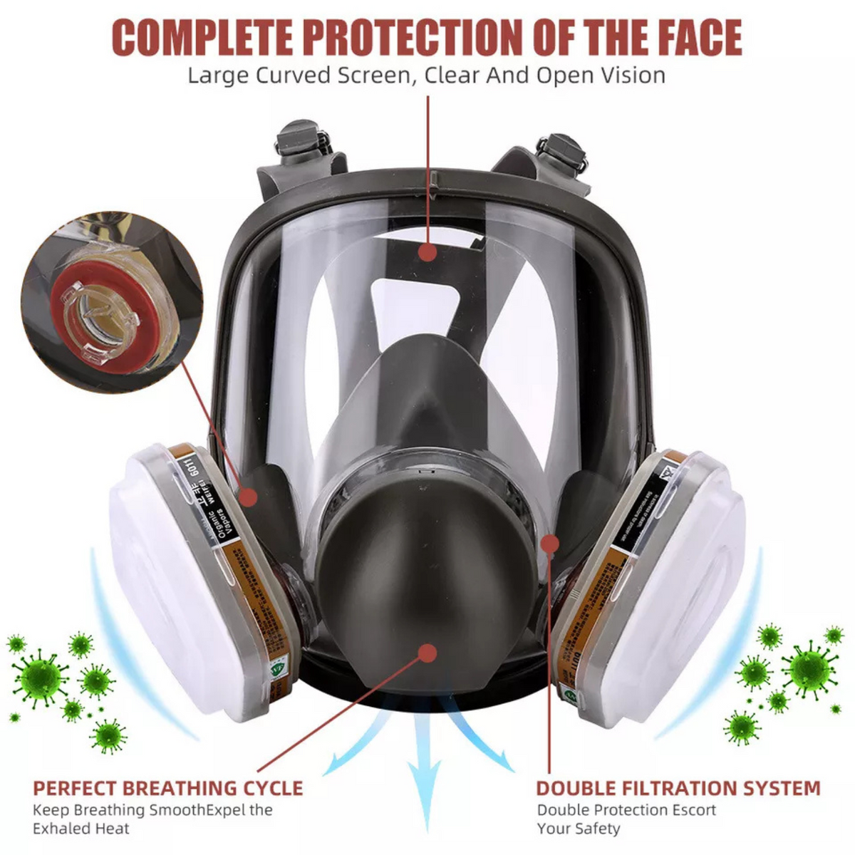 Safety Respirator Vapour Chemical Spray Painting Gas Mask 7 in 1 Full Face