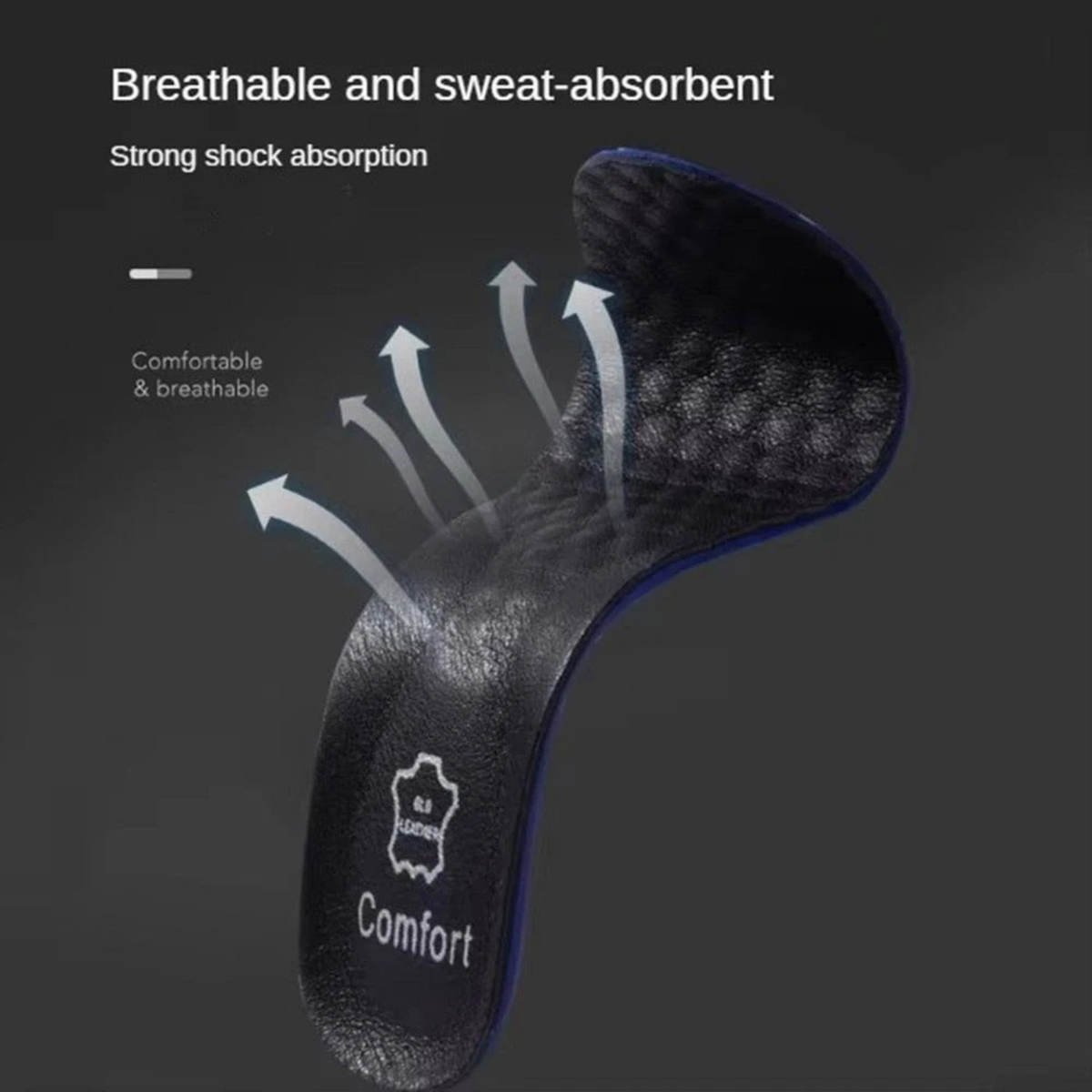Running Insoles Leather Arch Support Shock Absorbing Comfort Black L