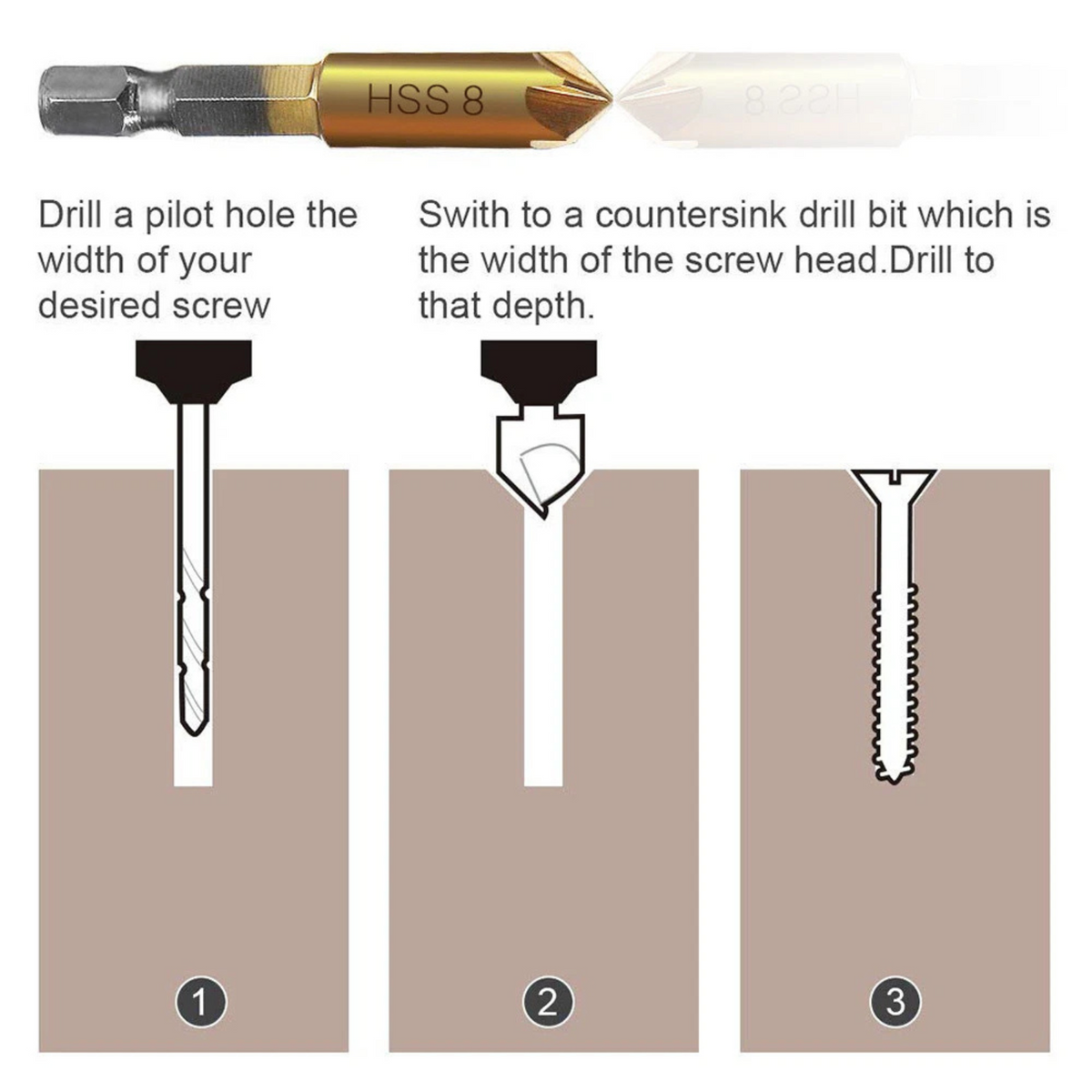6X Chamfer Countersink Drill Bit Set Deburring Tool for Wood Metal