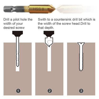 6X Chamfer Countersink Drill Bit Set Deburring Tool for Wood Metal
