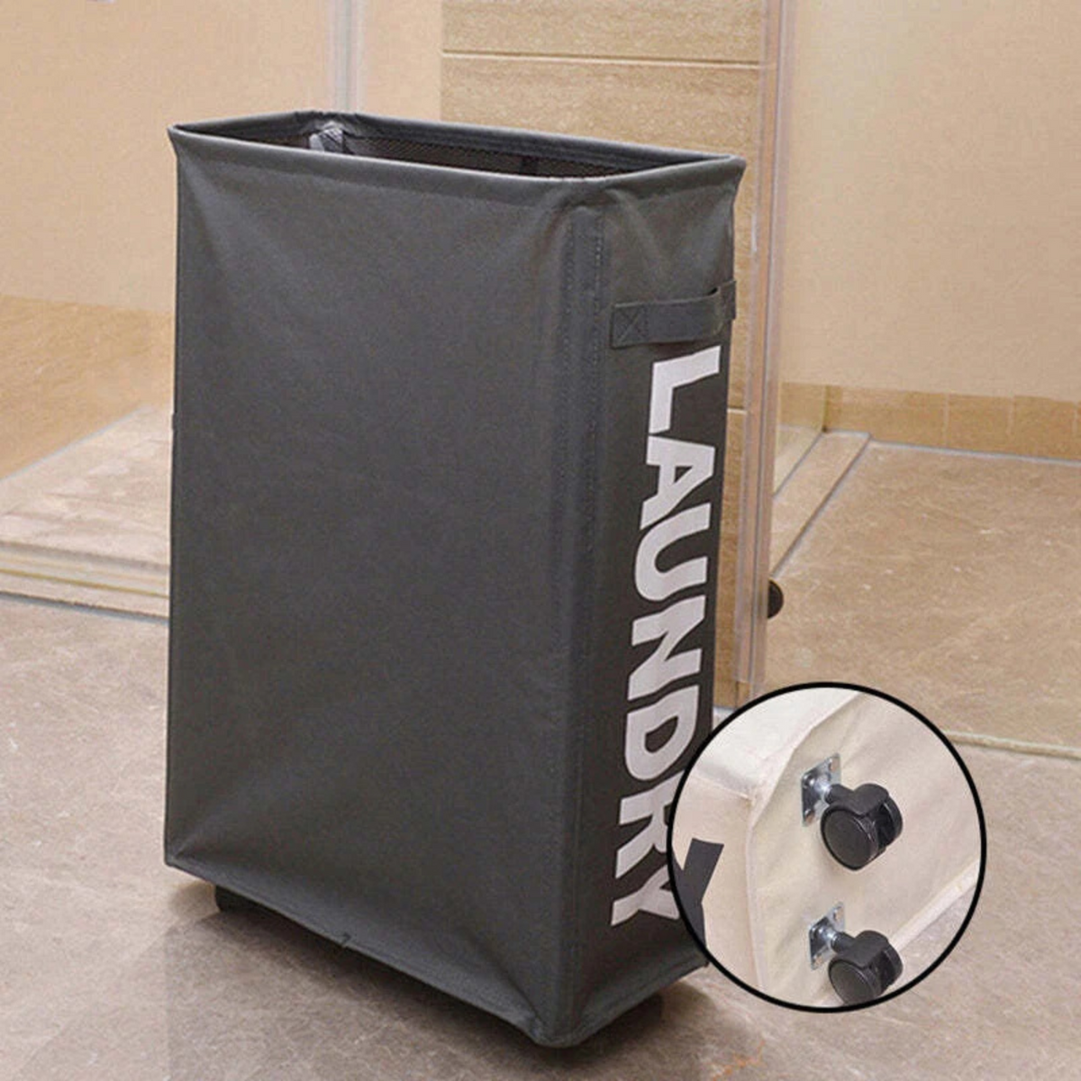 Large Foldable Laundry Washing Clothes Bag Dark Grey Durable Fabric
